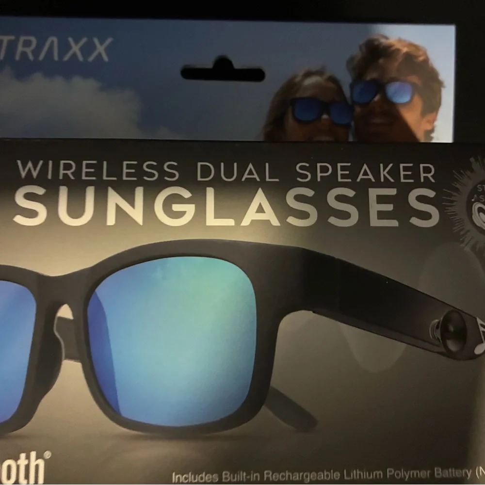 Wireless Dual Speaker Sunglasses - Black Frame with Blue Lenses